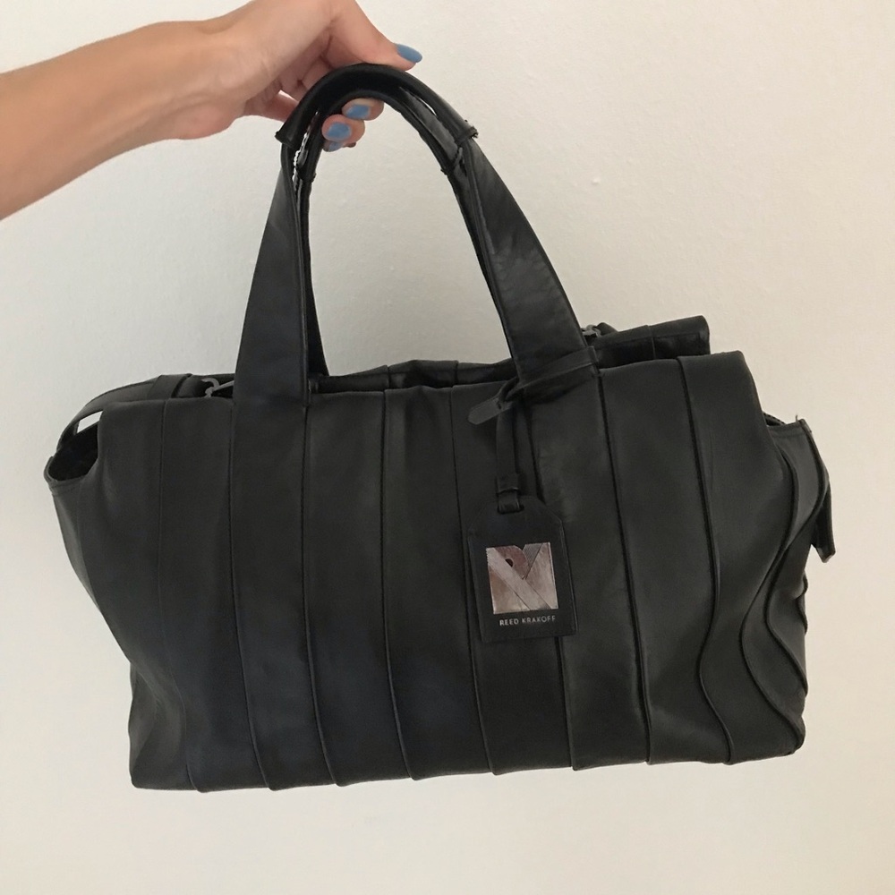 Reed Krakoff Black Leather Ribbon Satchel Tote Bag Purse